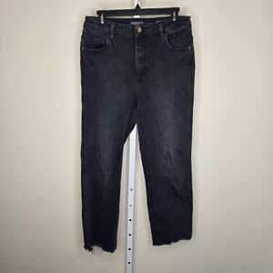 DL1961 Patti Straight High Rise Vintage Raw Hem Blackened Gray Cropped Jeans 31
